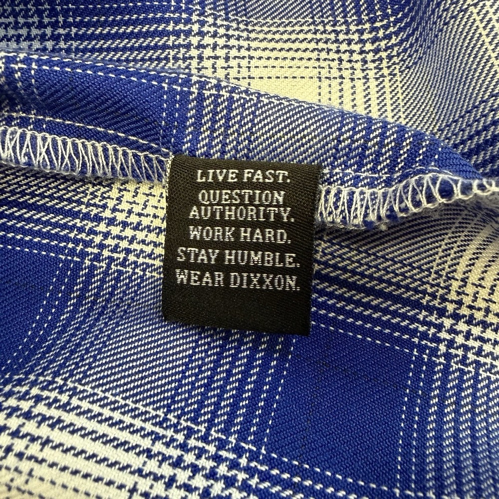 Dixxon Wipeout Flannel Mens Small Pearl Snap Button Down Shirt Blue White Plaid - Picture 12 of 13